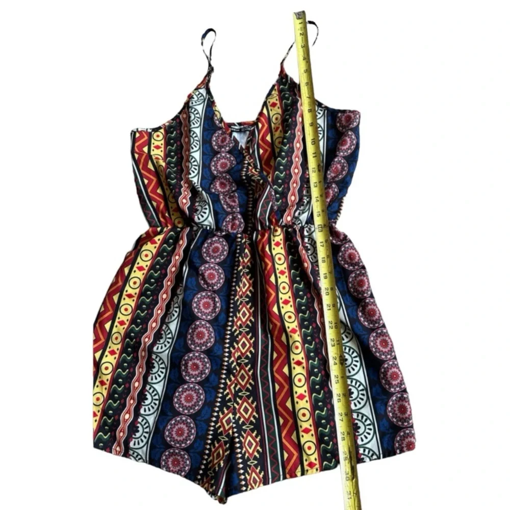 Boho Summer Multi Colored Spaghetti Strap Colorful Romper Size Medium